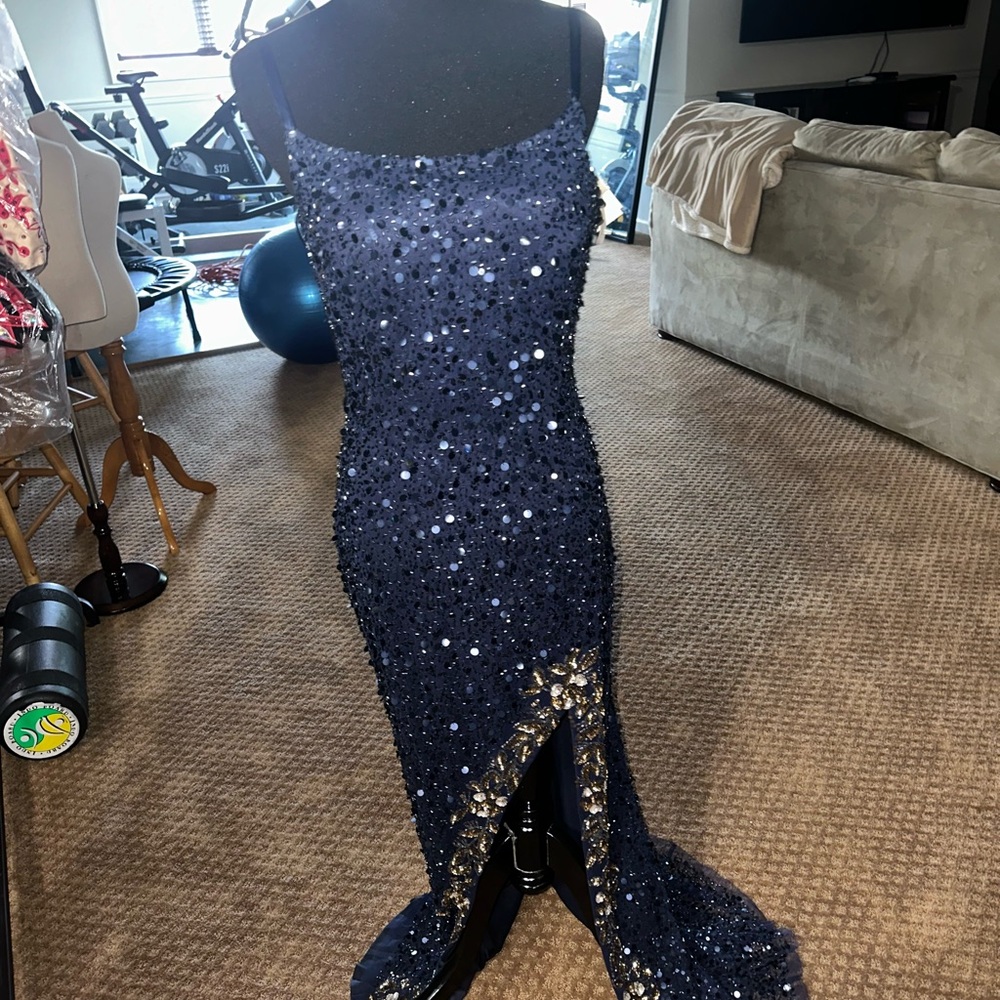 Elegant Navy Sequin Gown